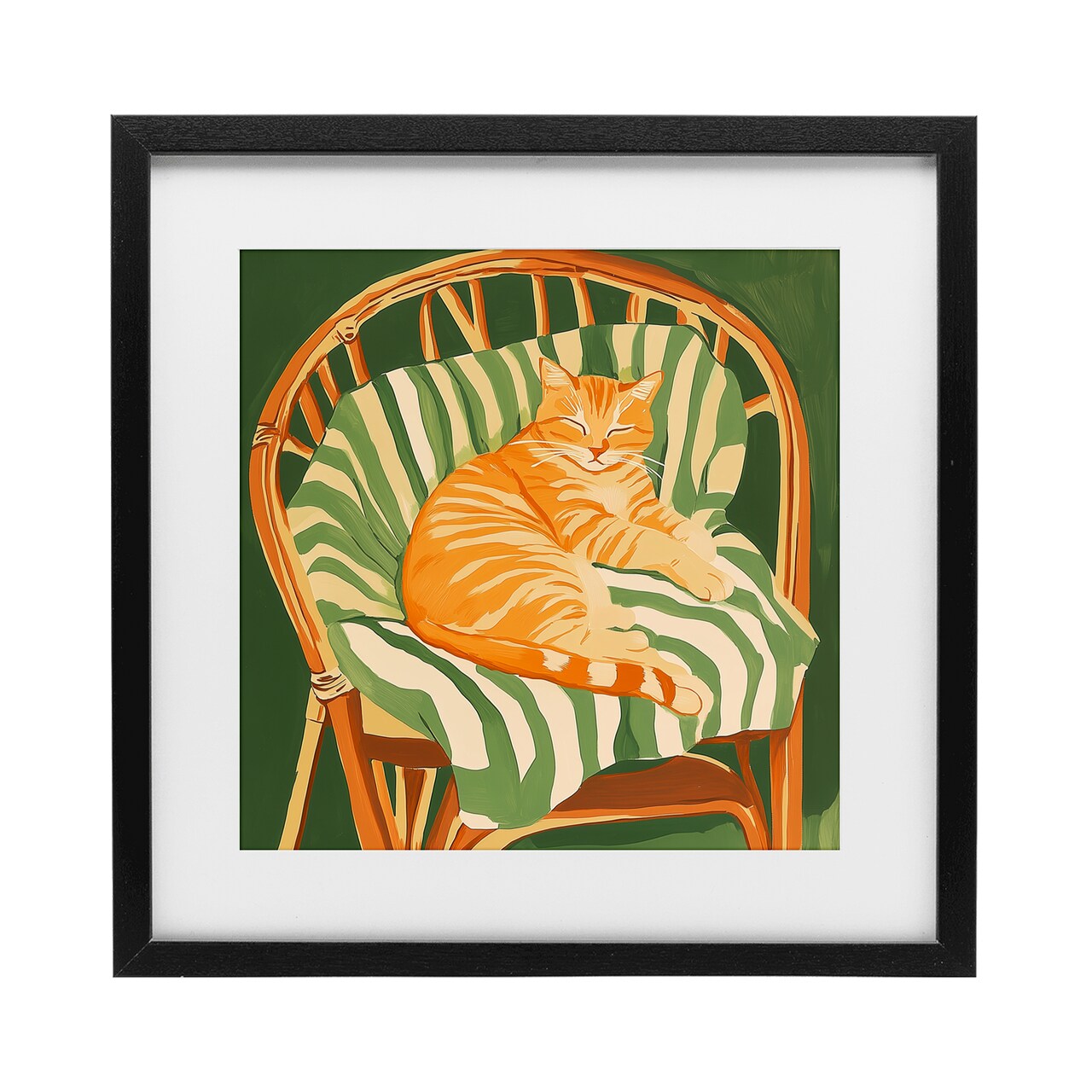 Stupell Industries Cat In Rattan Chair Framed Print Under Glass, design by Walker Noble